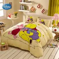 Discounts! Disney Yellow Winnie 3D Print Cotton Bedding Set for Kids Girls Boys Birthday Gift Duvet Cover Flatsheet Pillowcases