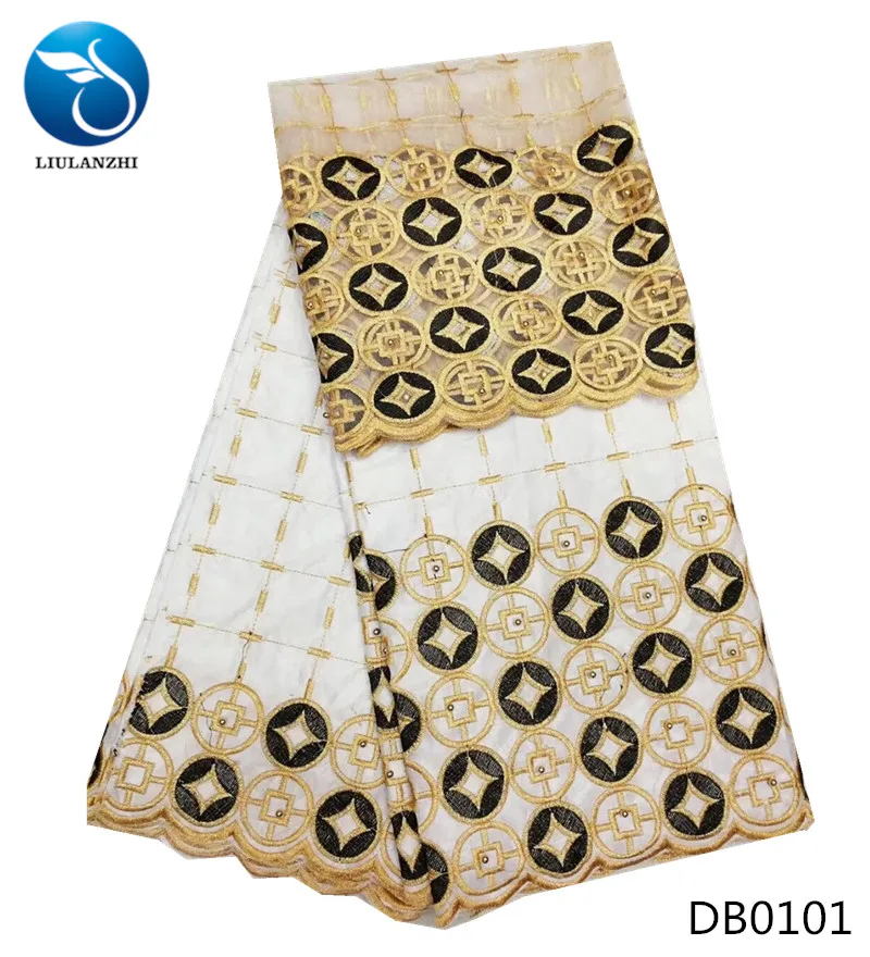

LIULANZHI White bazin getzner fabrics Latest Coin shape design embroidery bazin lace with beads nigerian bazin broderie DB01