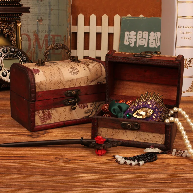 Zakka, винтажный штамп, узоры для хранения, декоративный чемодан, деревянная коробка, шкатулка, замок, настольная коробка для хранения, отделка, Muhe, шкатулка для украшений