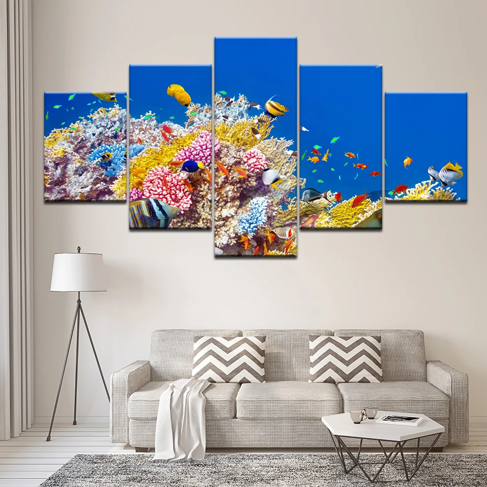 

Modular Abstract Poster Canvas Art Wall Pictures 5 Panel Sea World Clownfish Landscape For Living Room Home Decoration Painting