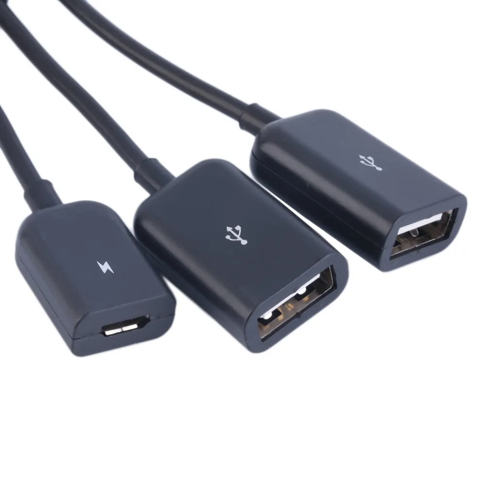 3 в 1 Micro USB концентратор для мужчин и женщин двойной USB 2,0 хост OTG Кабельный адаптер-переходник удлинитель универсальный для мобильных телефонов черный