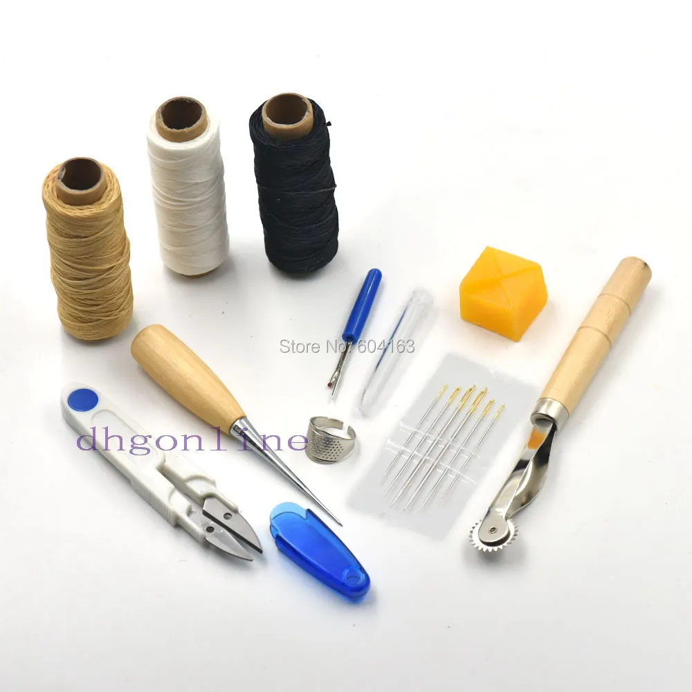 8 Pcs Sewing Tools Leather Carft Needles beeswax Awl Thread thimble