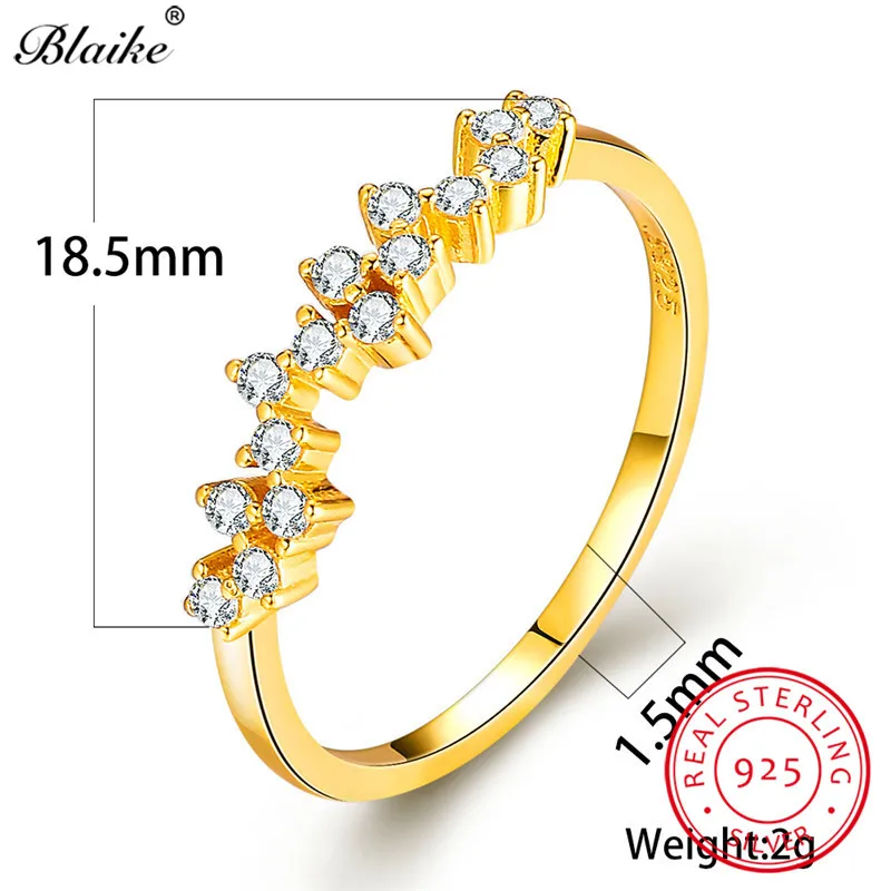 Blaike изящные черные/серебряные/Золотые/розовое золото циркониевые кольца для женщин 925 стерлингового серебра Свадебные украшения для невесты подарки на день Святого Валентина