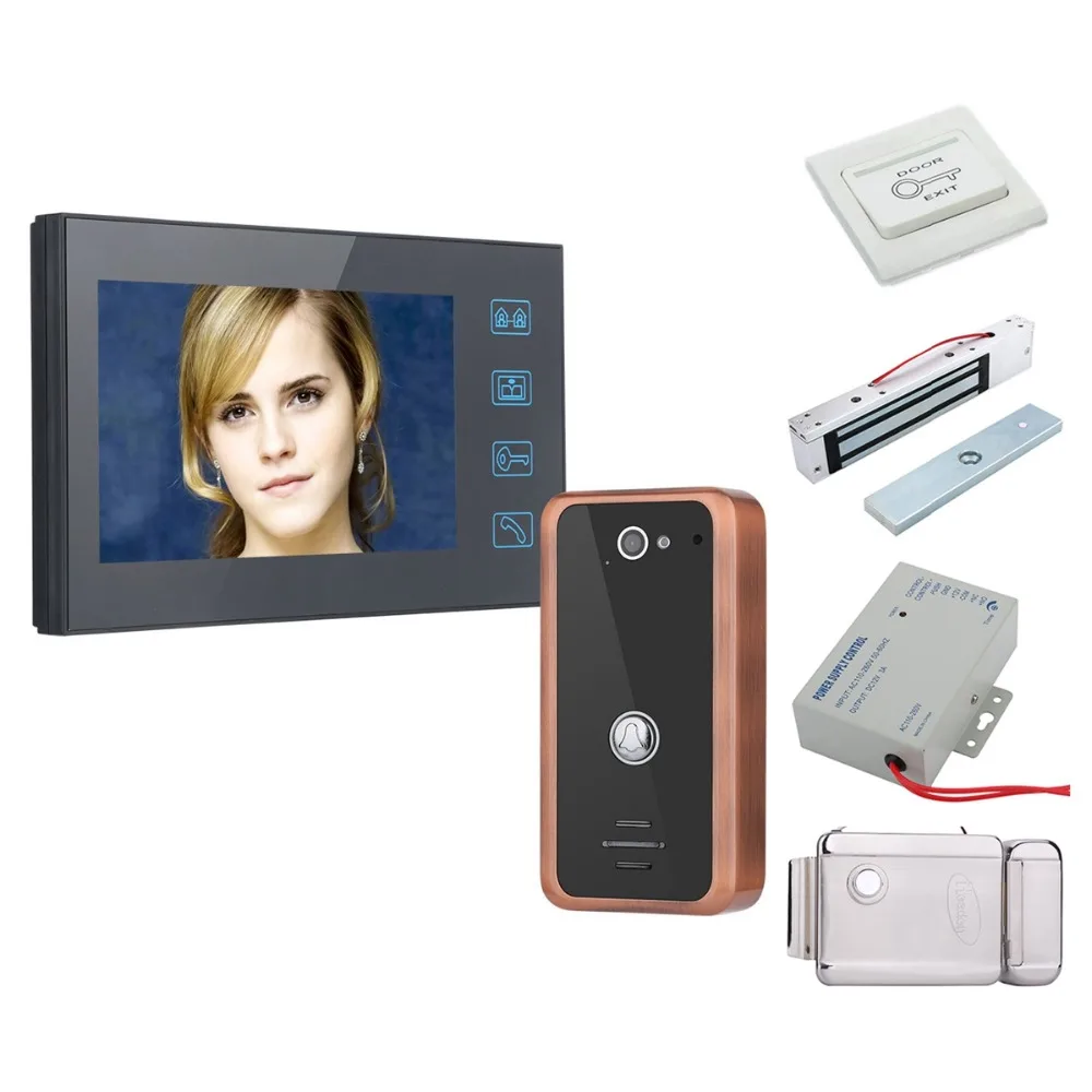 

Home Security Touch Button 7" Video Door Phone Intercom Doorbell Aluminum Alloy Night Vision Security CCTV Camera+Locks