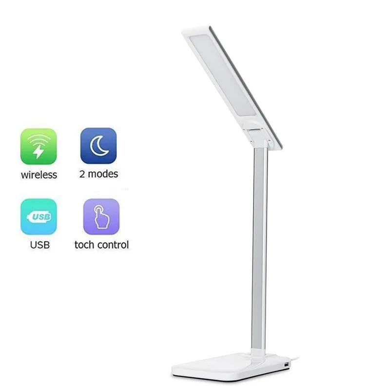 

1PCS Modern 2 In 1 Led Desk Lamp Table Light Foldable Wireless Charger USB For iPhone Samsung Huawei Xiaomi