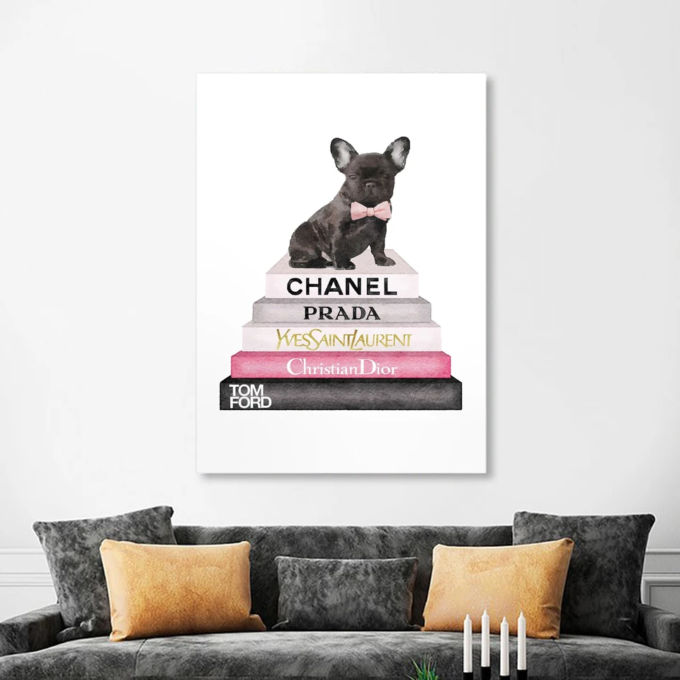 

Modern Puppy Art Fashion Book Canvas Painting Watercolor so little time Poster Vogue Print Wall Pictures for Living Room Decor