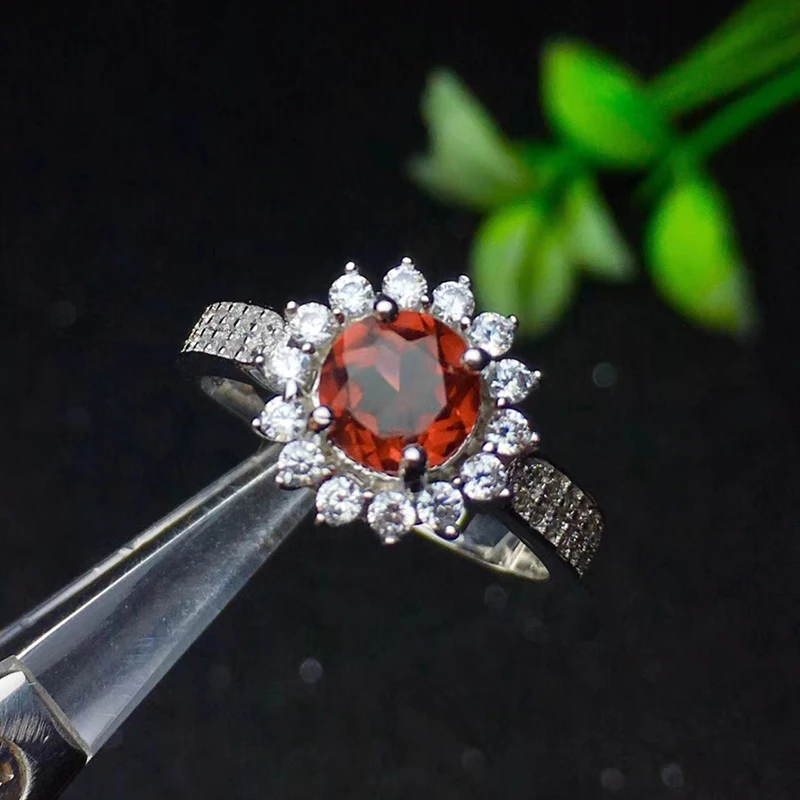 Модный серебряный с гранатами кольцо для помолвки 6 мм VVS винно-красное кольцо с натуральным гранатом цельное 925 серебряные ювелирные изделия из граната подарок для женщины