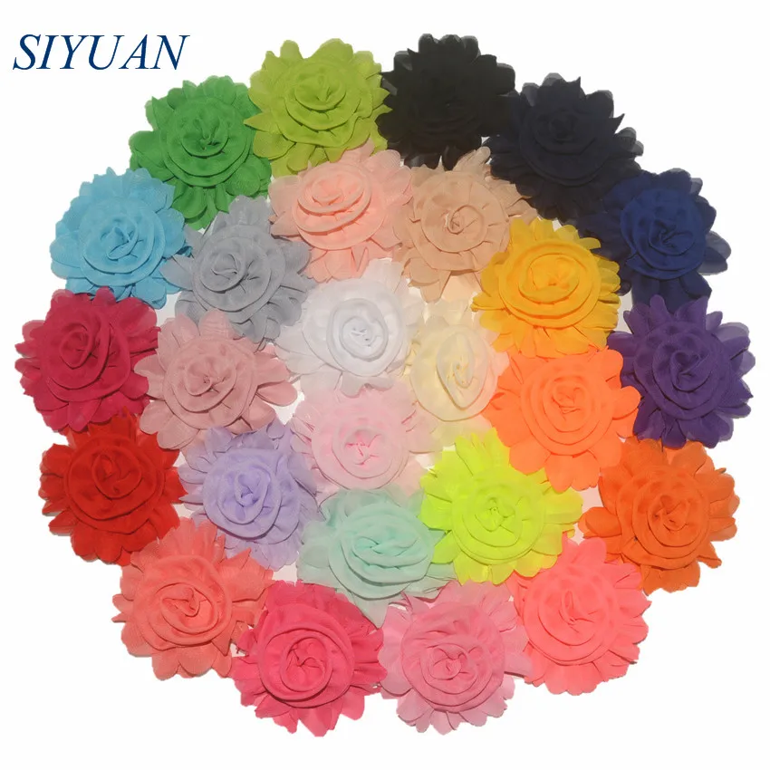 

50pcs/lot Eco-friendly 3.2'' Polyester Chiffon Flower Hair Clip Girl Cute Hair Accessories 26 Colors Photo Props TH274