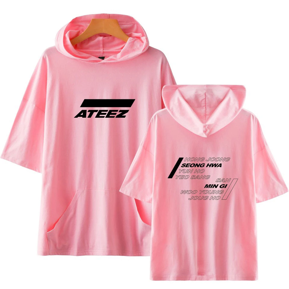 

2019 ATEEZ Men and Women Hooded Tshirt Solid Color Tshirts Summer Short Sleeve fashion sala Cool Hooded Top Tshirt