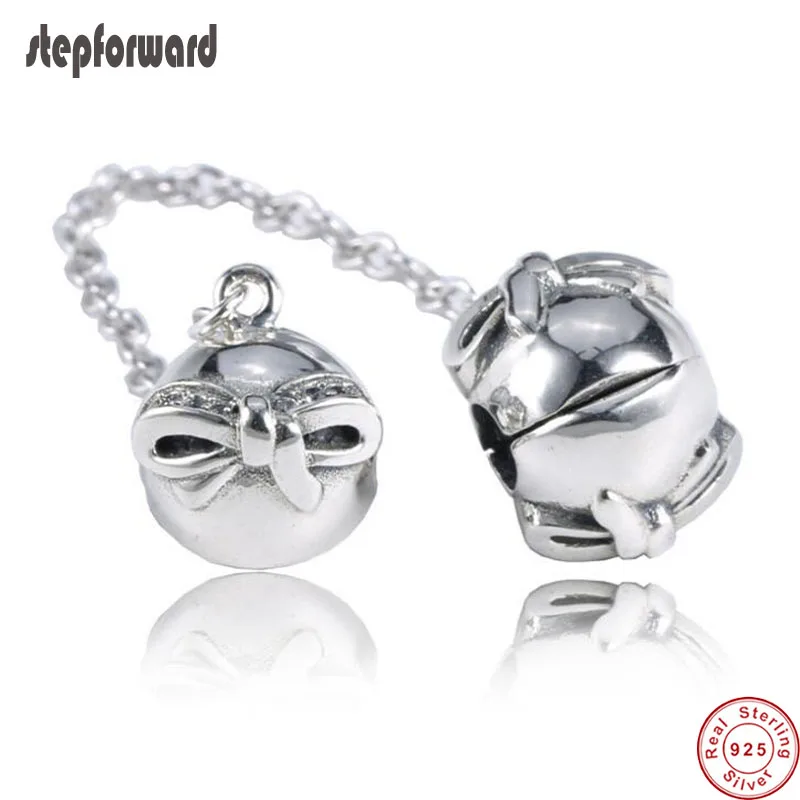 Hot Sale Lovely 925 Real Silver Bowknot Clip Charm Safe Chain Fitting