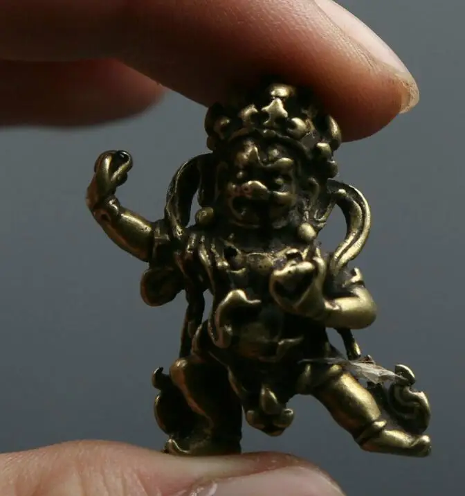 

30MM Small Curio Chinese Bronze Buddhism Mahakala Wrathful Deity Mammon Statue