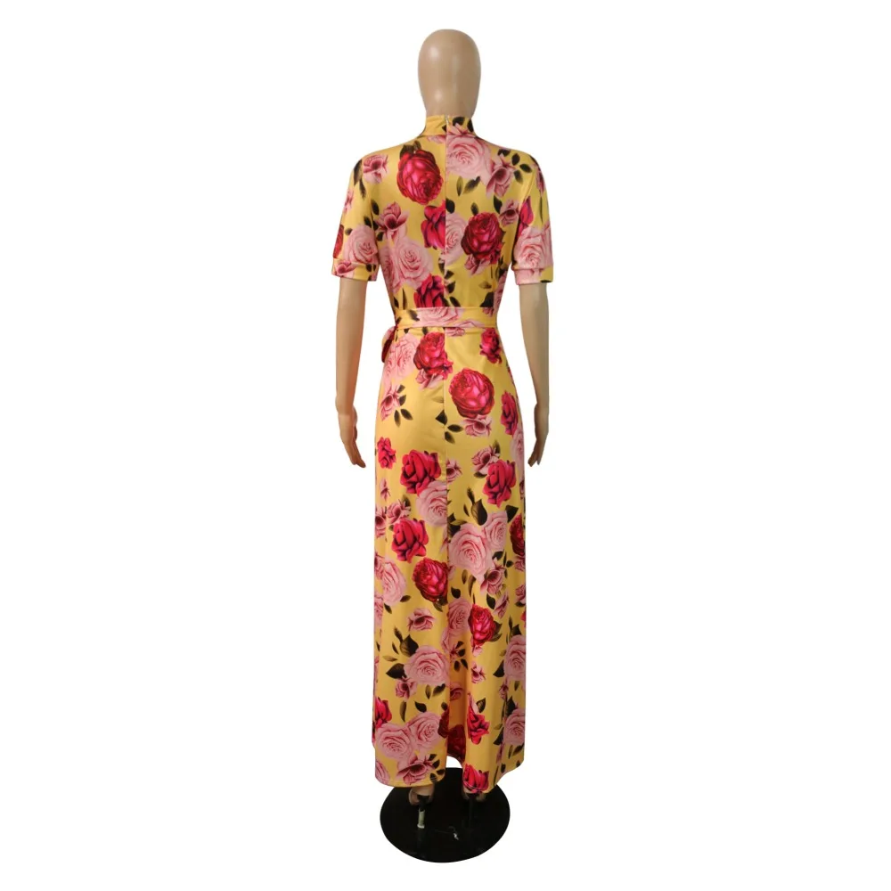 Осенне-зимнее длинное женское платье с коротким рукавом с цветочным принтом, винтажное платье 5XL размера плюс, платье с поясом и большим подолом