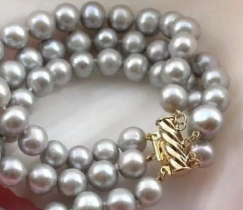 

Free Shipping >>>>> BEST 3 ROW 7.5-8" 9-10MM GRAY SOUTH SEA NATURAL PEARL BANGLE 14K GOLD CLASP