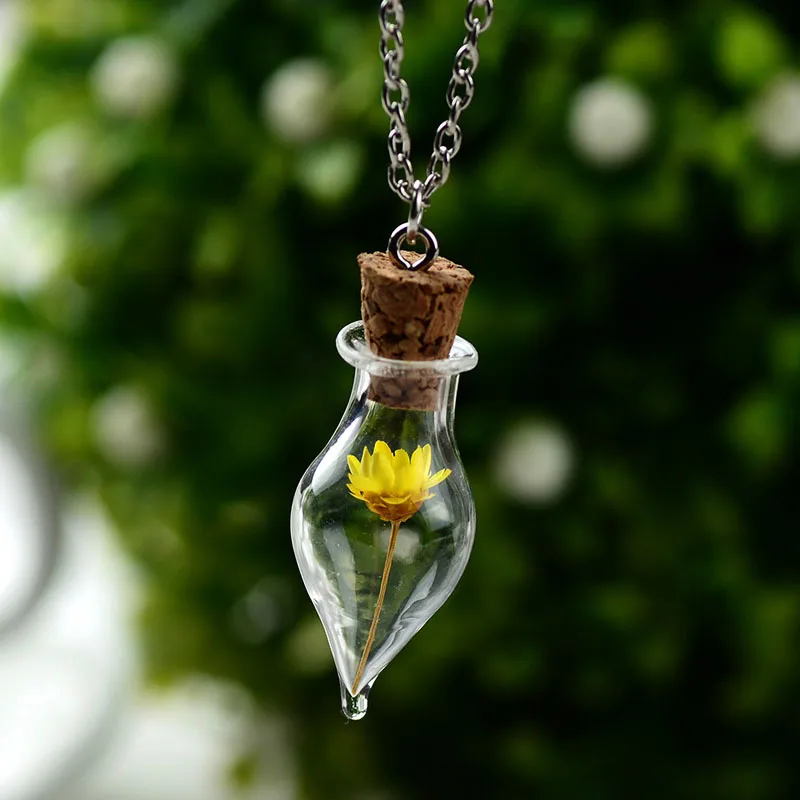 Новые модные женские кулон для девочек ожерелье со звеньями ожерелье счастливое пожелание стеклянные бутылки цепи ожерелье s гербарий - Окраска металла: Yellow