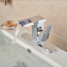 Polished Chrome LED Light Bathroom Basin Mixer Faucet Deck Mount One Hole Vanity Sink Faucet with