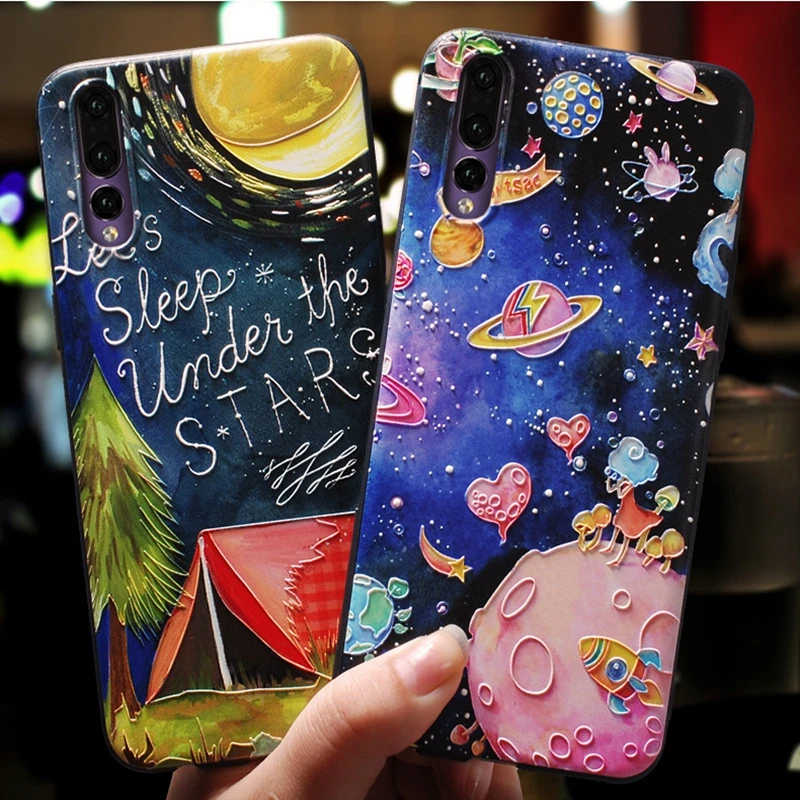 

Embossed Original Planet star phone shell For Huawei p20 p20pro Case Floral soft silicon tide men female For Huawei P10plus case
