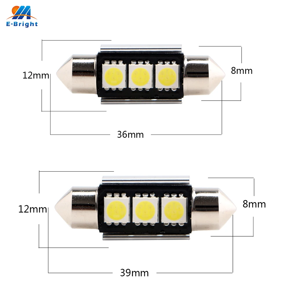 100 шт. C5W гирлянда Canbus светодио дный 5050 3 SMD чтение купола Карта магистральные огни 12 В 36 мм 39 мм нет Ошибка 6000 К белый светодио дный автомобилей лампочки