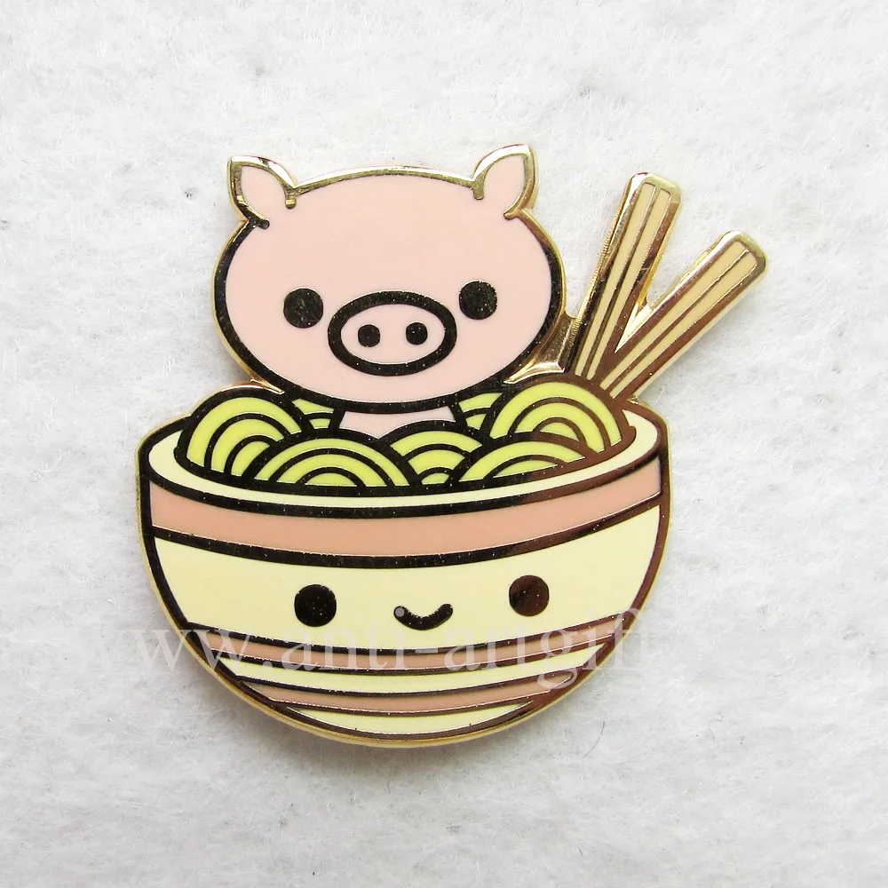 

Custom design hard enamel gold brush pot with lovely carton pig No MOQ
