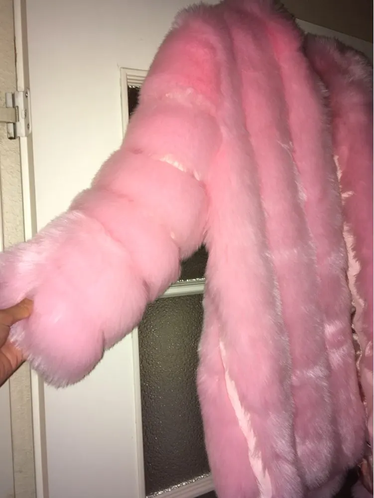 Новая мода шуба из искусственного лисьего меха женские зимние средней длины короткие Роскошные пальто из искусственного меха женская куртка с капюшоном Норковое Пальто пальто - Цвет: Розовый