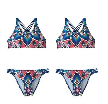 

Sexy Vintage High Neck Bikini Set 2017 Summer Swimsuit Swimwear Bandage Push Up Bathing Women Beachwear Swimsuit