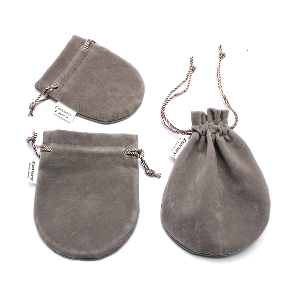 Drawstring Jewelry Packing Pouches 3 Sizes High Quality Grey Color Soft Velvet Pouches Ring