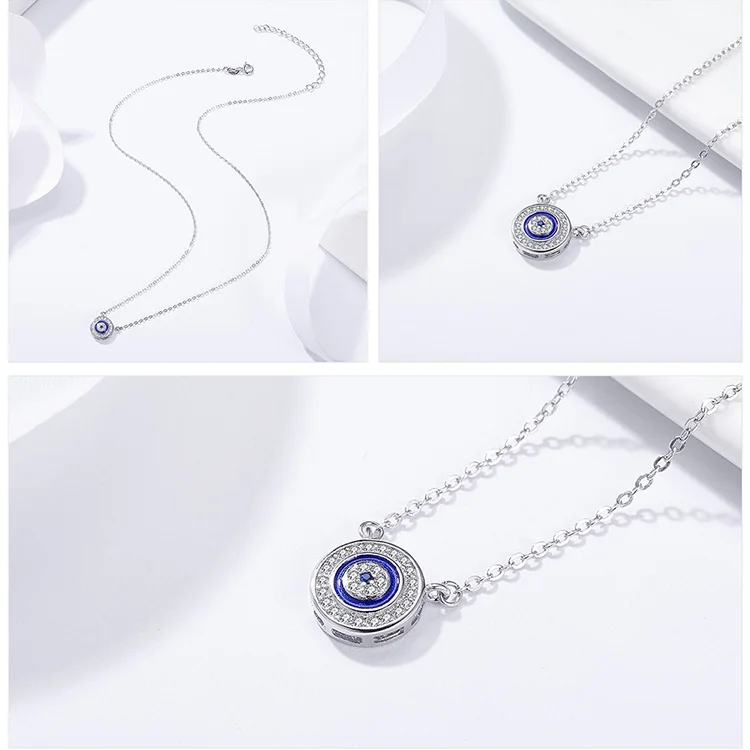 WOSTU, 925 пробы, серебро, счастливый голубой глаз, прозрачный CZ Samsara, подвеска, ожерелье для женщин, роскошные ювелирные изделия из стерлингового серебра CQN165