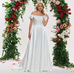 Dressv бантом Элегантное свадебное платье короткий рукав с открытыми плечами Mariage сексуальная развертки линии изготовление размеров под