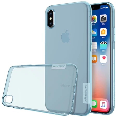 Из ТПУ, прозрачный, мягкий чехол для Apple iphone X NILLKIN серии "Природа", роскошный бренд iphone X, чехол на заднюю панель+ посылка в розницу - Цвет: Синий