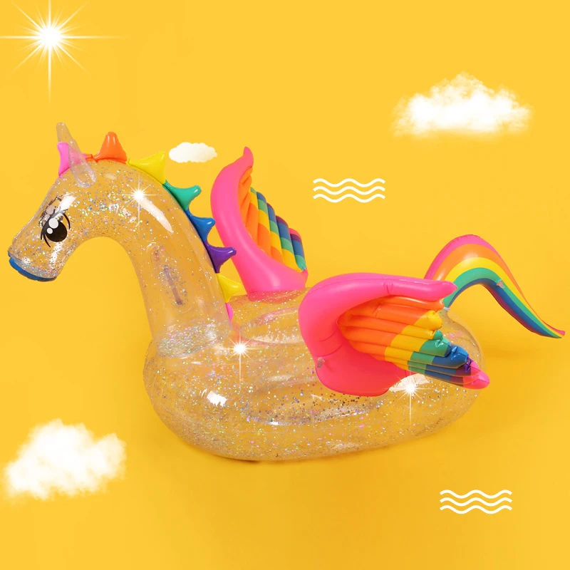 180 cm gonflable holographique paillettes licorne piscine flotteur Transparent arc-en-ciel Pegasus cheval anneau de natation adulte enfants eau amusant jouet - 5