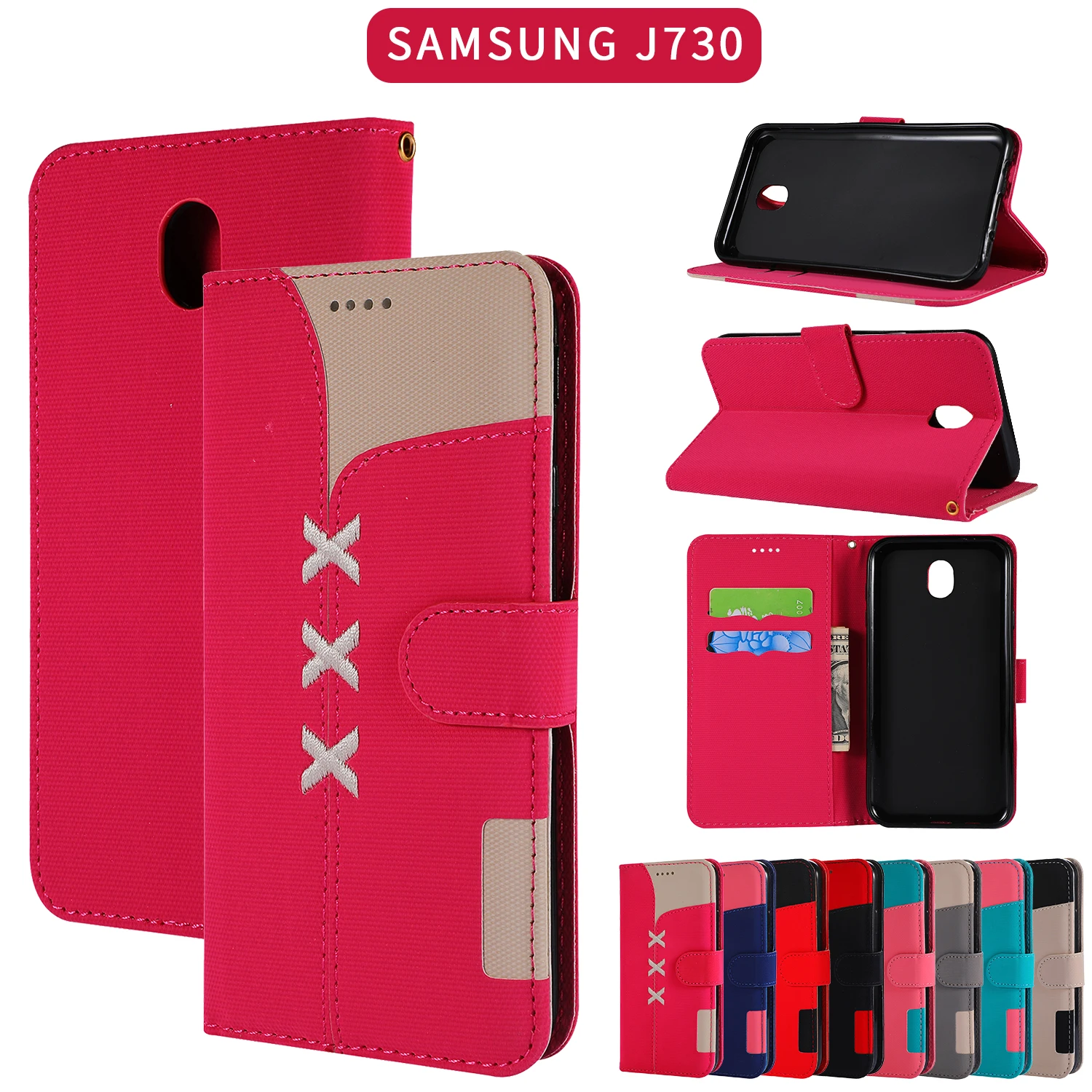 

For Samsung Galaxy J3 J5 J7 2017 J4 J6 Plus Note 9 Embroidered Case Card Wallet Leather Cases Flip Stand Cover Mobile Phone Bag