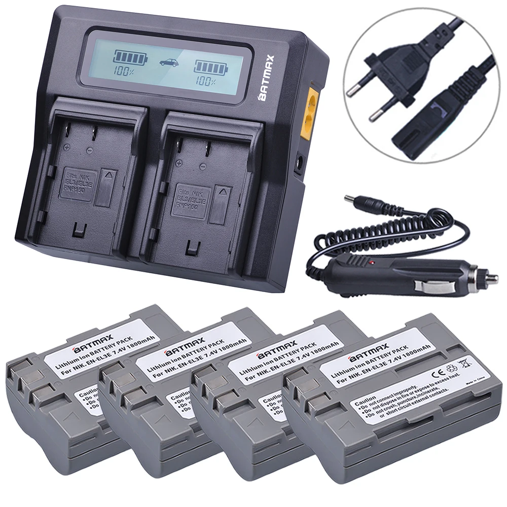 

Batmax 4Pcs EN-EL3E EN EL3E ENEL3E Battery + LCD Rapid Dual Charger for Nikon D70 D70S D80 D90 D100 D200 D300 D300S D700 Camera