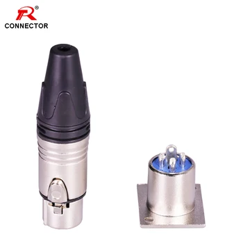 

1set XLR Connector, Silver 3pins Panel Mounted XLR Male Plug + XLR Female Socket, MIC Microphone XLR Connector