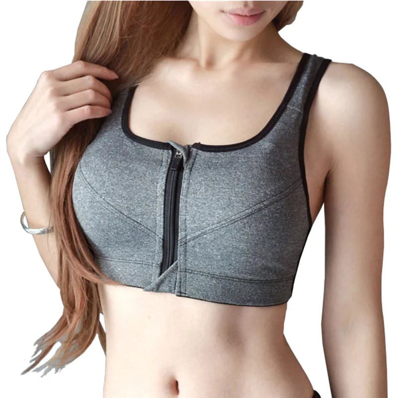 

Sports Bra with Front Zipper Push Up Padded Fitness Yoga Bra Seamless Gym Workout Running Crop Top Breathable Athletic Bra