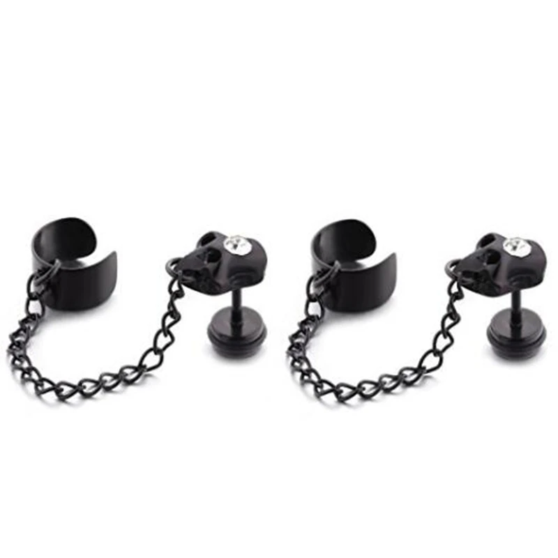 

1 PCS Long chain earrings skull skeleton stud earring unisex ear piercing jewelry man woman body piercing jewelry