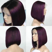 Silk Top Bob Lace Front Ombre Purple Wigs Human Hair Silk Base Brazilian Ombre Bob Cut Wigs Full Lace Human Hair Wig