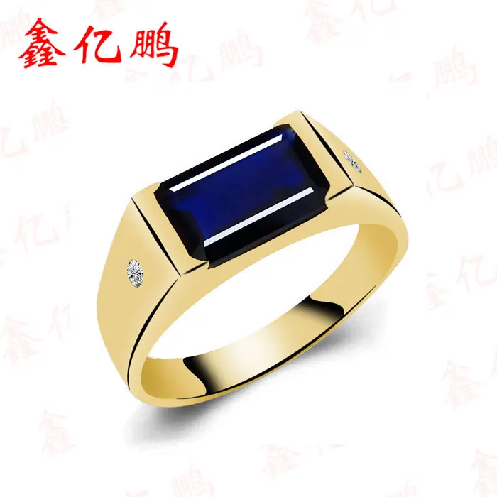 18 k золотое инкрустированное кольцо из натурального сапфира для мужчин и wo мужской стиль простая Мода с бриллиантом