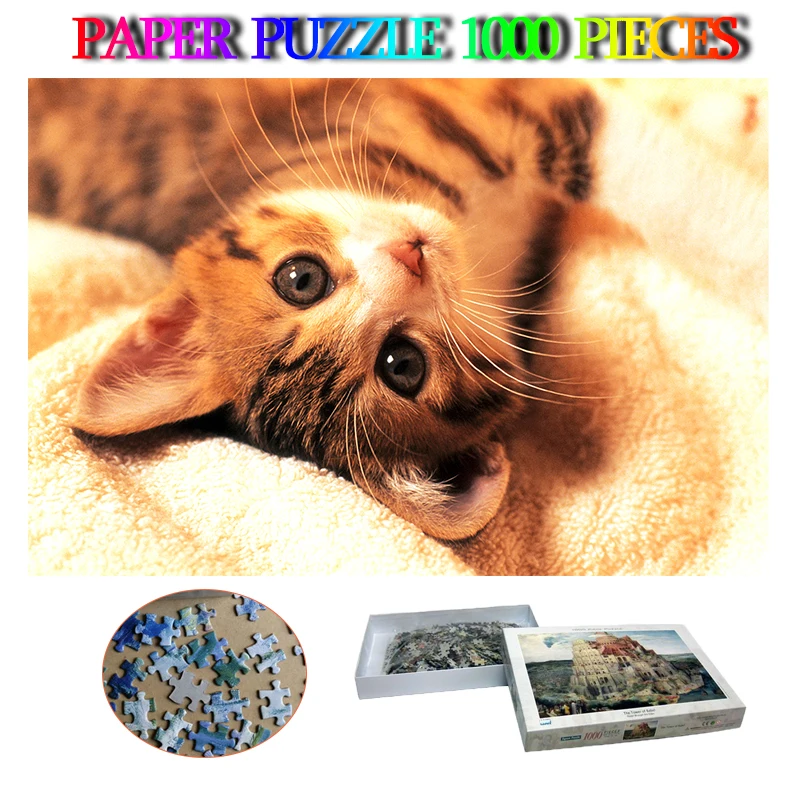 Kitten Paper Adults Puzzle 1000 Pieces Cute Animal Adults 1000 Pieces Jigsaw Puzzle Decompression Puzzle Toys for Friend Gifts