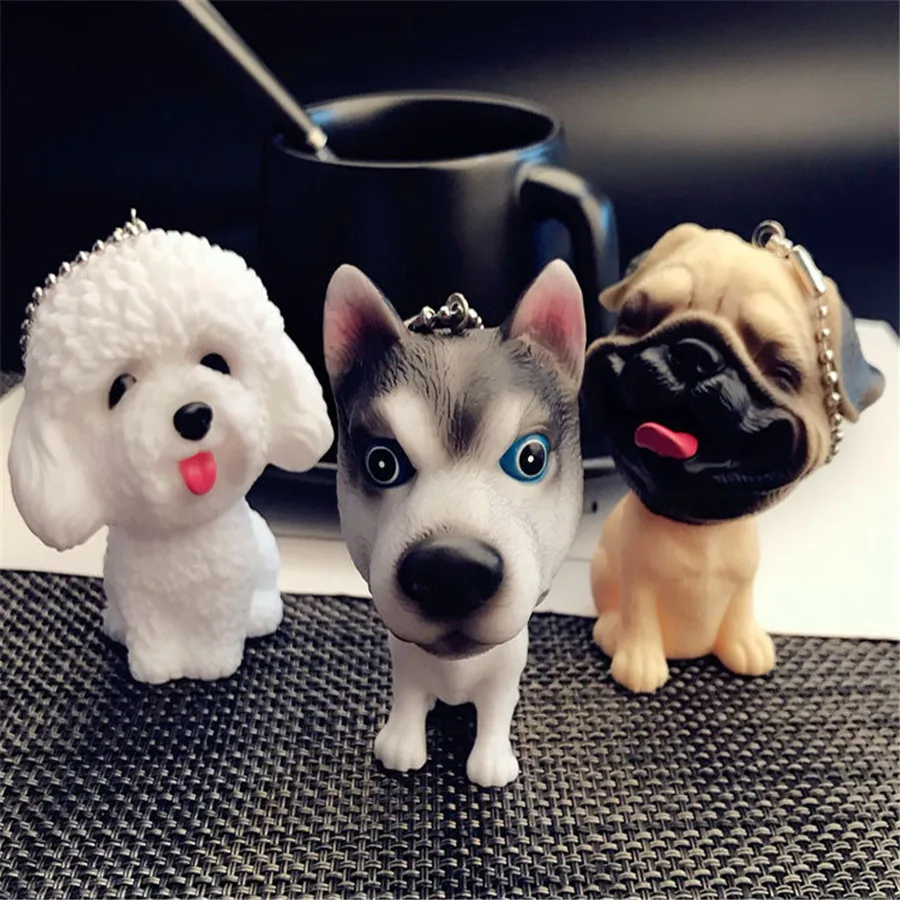 2018 Vinyl Cartoon Dog Keychains For Women Bag Accessories Teddy Keychain Husky KeyRing Rope Keyholder Men Car | Украшения и