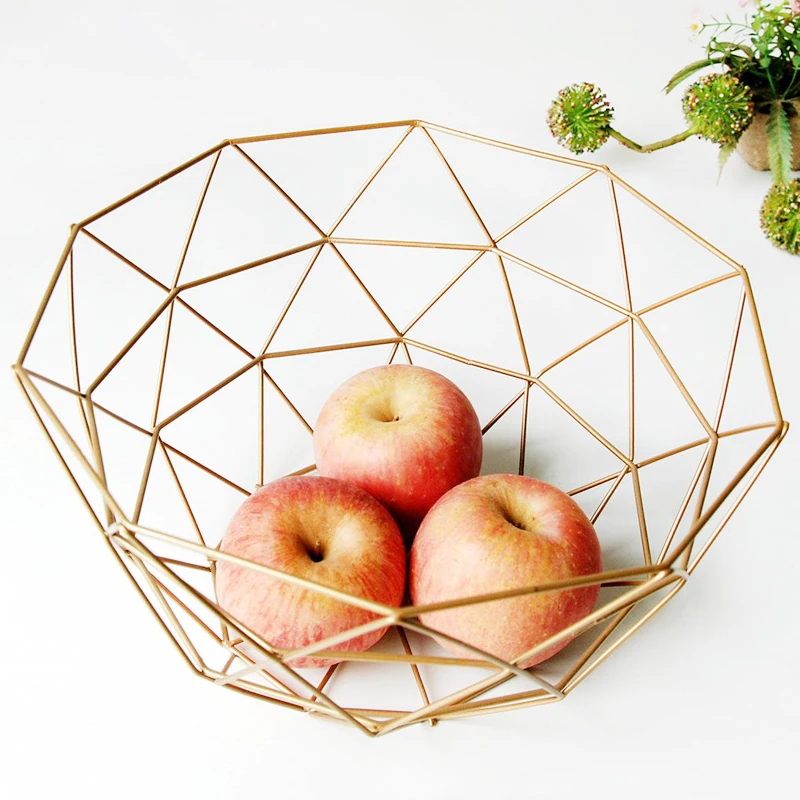 Storage Basket Nordic Wrought Iron Wire Hollow Round Desktop Snack Fruit Bowl