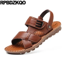 Мужские сандалии; кожаные летние водонепроницаемые коричневые туфли; мягкие дизайнерские шлепанцы на плоской подошве известного бренда; шлепанцы без застежки; шлепанцы для пляжа; цвет желтый