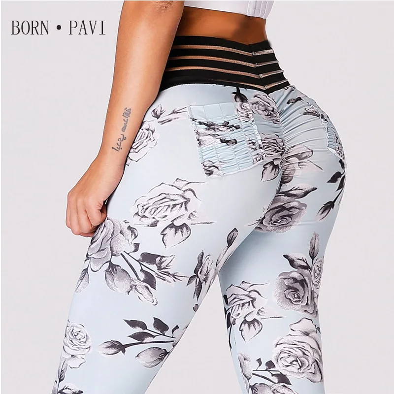 

BORNPAVI New Leggings For Fitness Flower Print Clothing Sexy Fitness Legging Push Up Workout High Waist Casual Leggins For Women