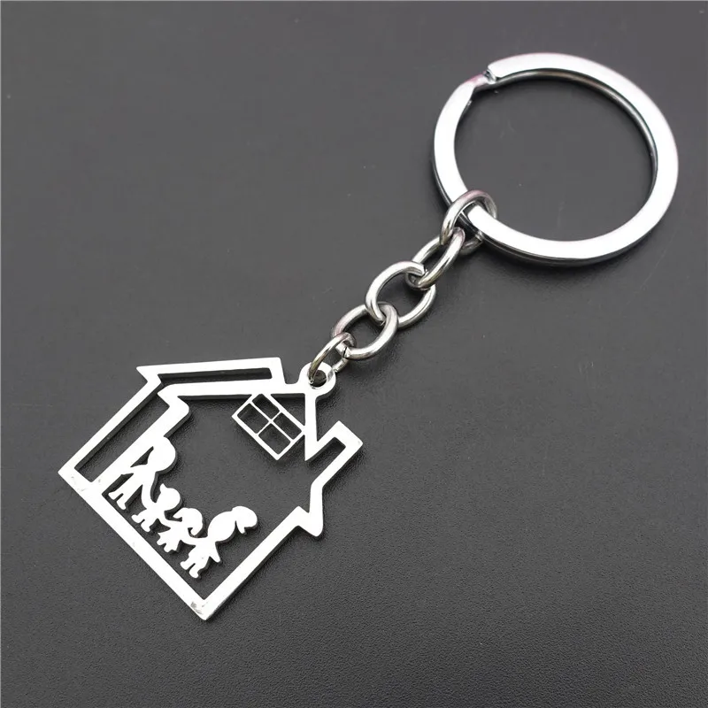 

Family Pedant Keychain Stainless Steel Cutout House Pendant Charm Father Mother Daughter Son Kids Parents Couple 12 Pieces / Lot