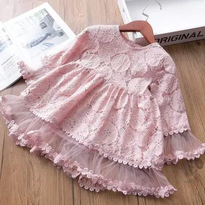 Детская одежда летнее розовое платье для девочек, Цветочная полая кружевная вышивка, газовые платья принцессы Детские вечерние платья - Цвет: pink
