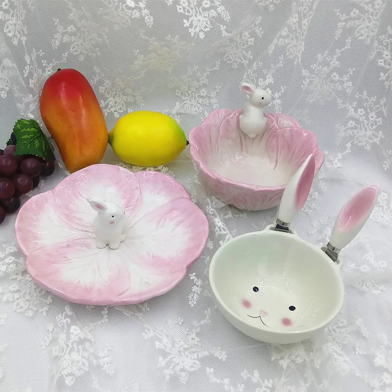 Тарелка для закусок миска супа рисовая розовая с маслом нож керамическая посуда