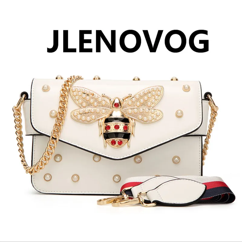 

Single shoulder diagonal portable outdoor beach new fashion portable small square chain bee pearl leisure bag