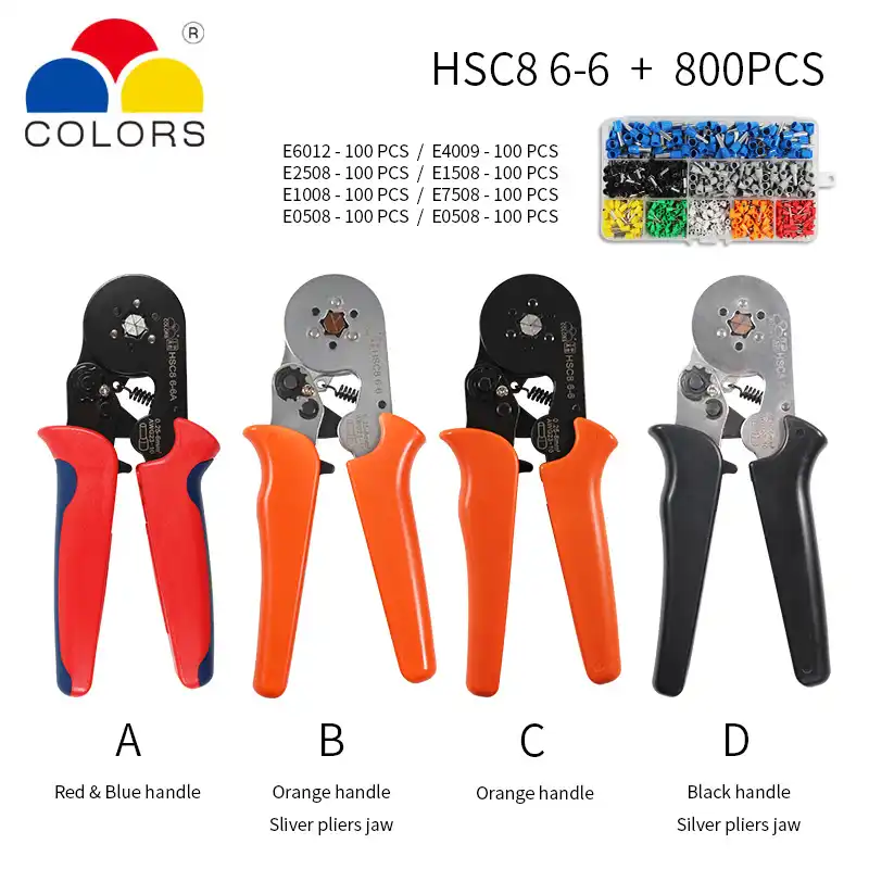 KKmoon Alicates crimpadora Kit HSC8 6-4 0,25-10 mm2 AWG23-7 Kit de herramientas para crimpado de punta de alicates de alta dureza con terminal de crimpar para terminales 1200 piezas