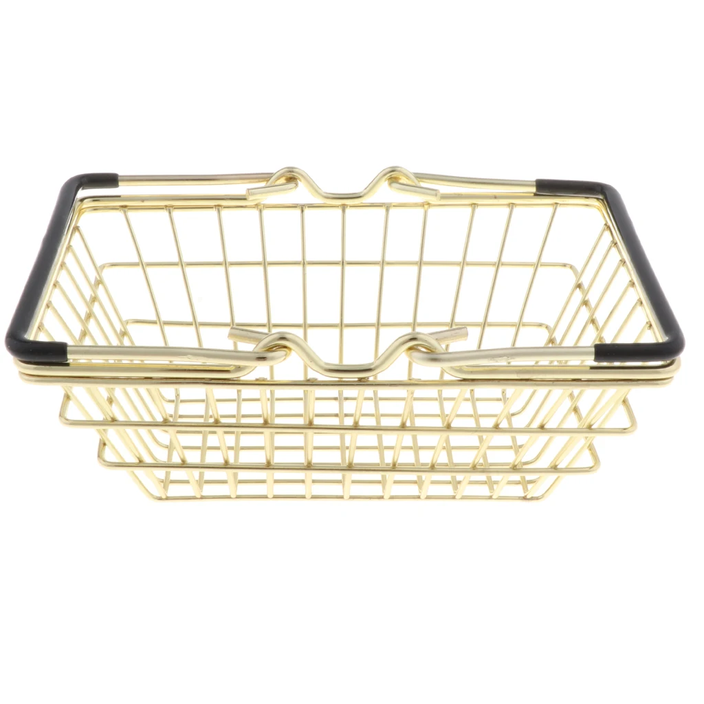 Mini Shopping Basket with Metal Frame, Creative Desk Holder Storage Toy, Kids Role Play Toys  