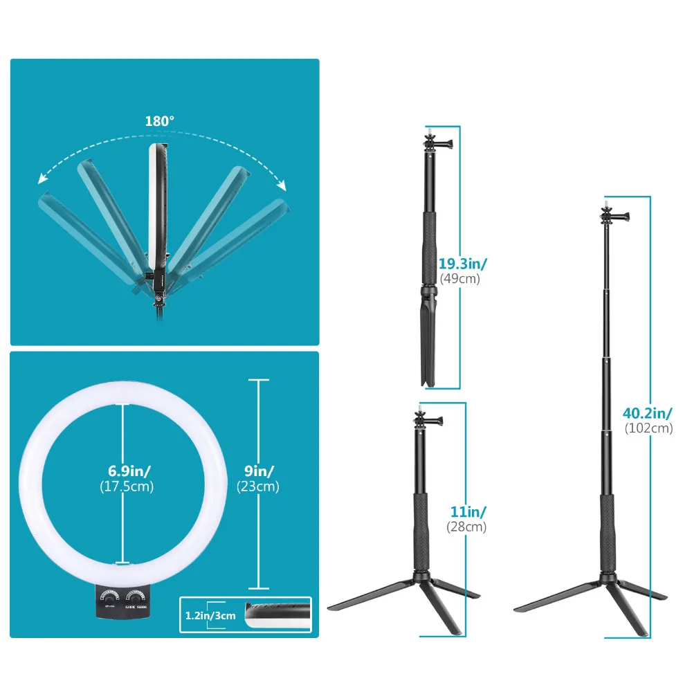Светодиодный кольцевой светильник Neewer 8 дюймов с регулируемым штативом, селфи-Палка для YouTube, видео в реальном времени, макияж, селфи 3200-5600k