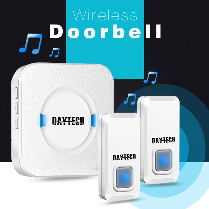Meilleur DAYTECH Étanche Sans Fil Sonnette kit avec 2 Push Boutons et 1 Plugin Récepteurs D exploitation à 300 m Gamme 55 Sonneries