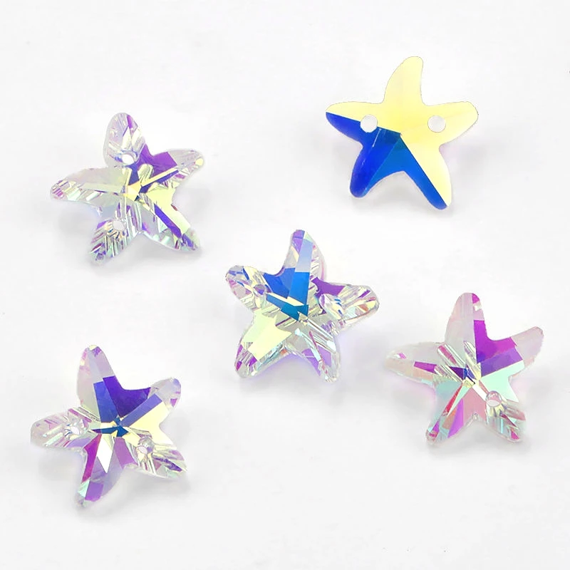 14mm 28pcs/pack double holes crystal starfish pendant charms Austria glass beads rhinestone starfish gens for Jewelry making DIY